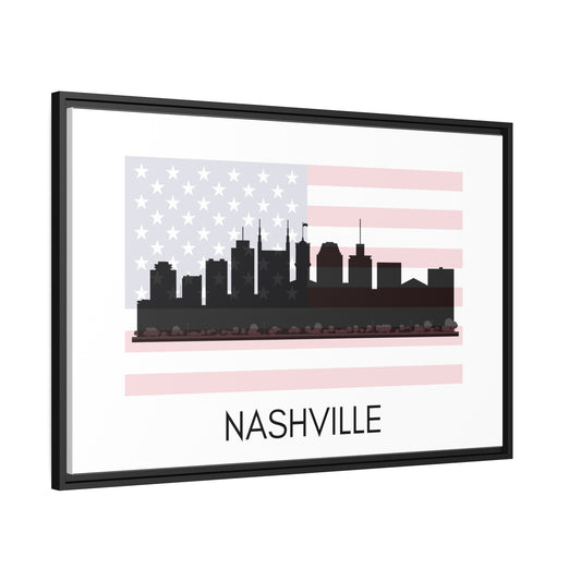 City Silhouettes - NASHVILLE, United States of America, Framed City Outline Matte Canvas, Black Frame