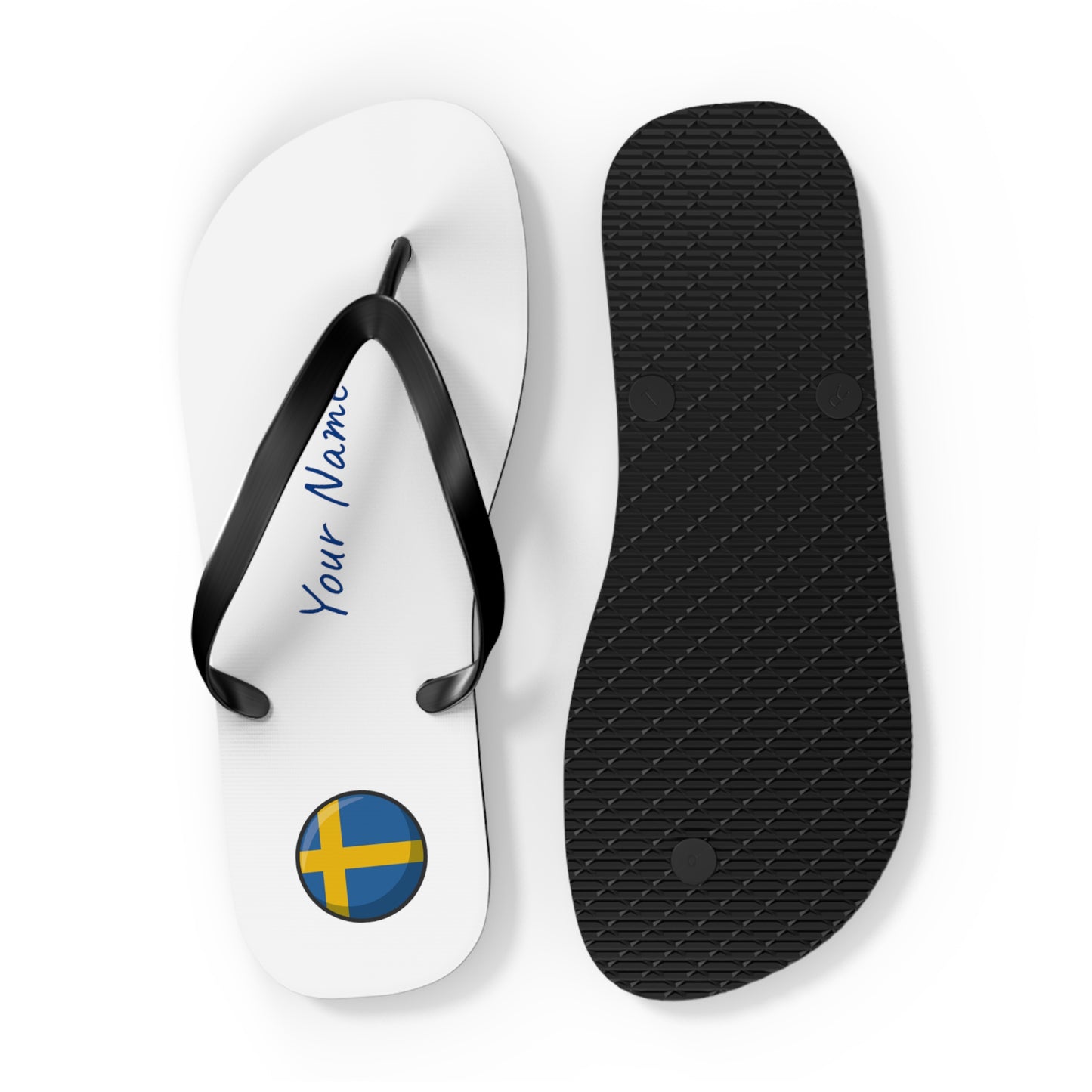 Personalized Swedish Beach, Pool, Walking and Casual Flip Flops - Sweden and Have Your Name Printed