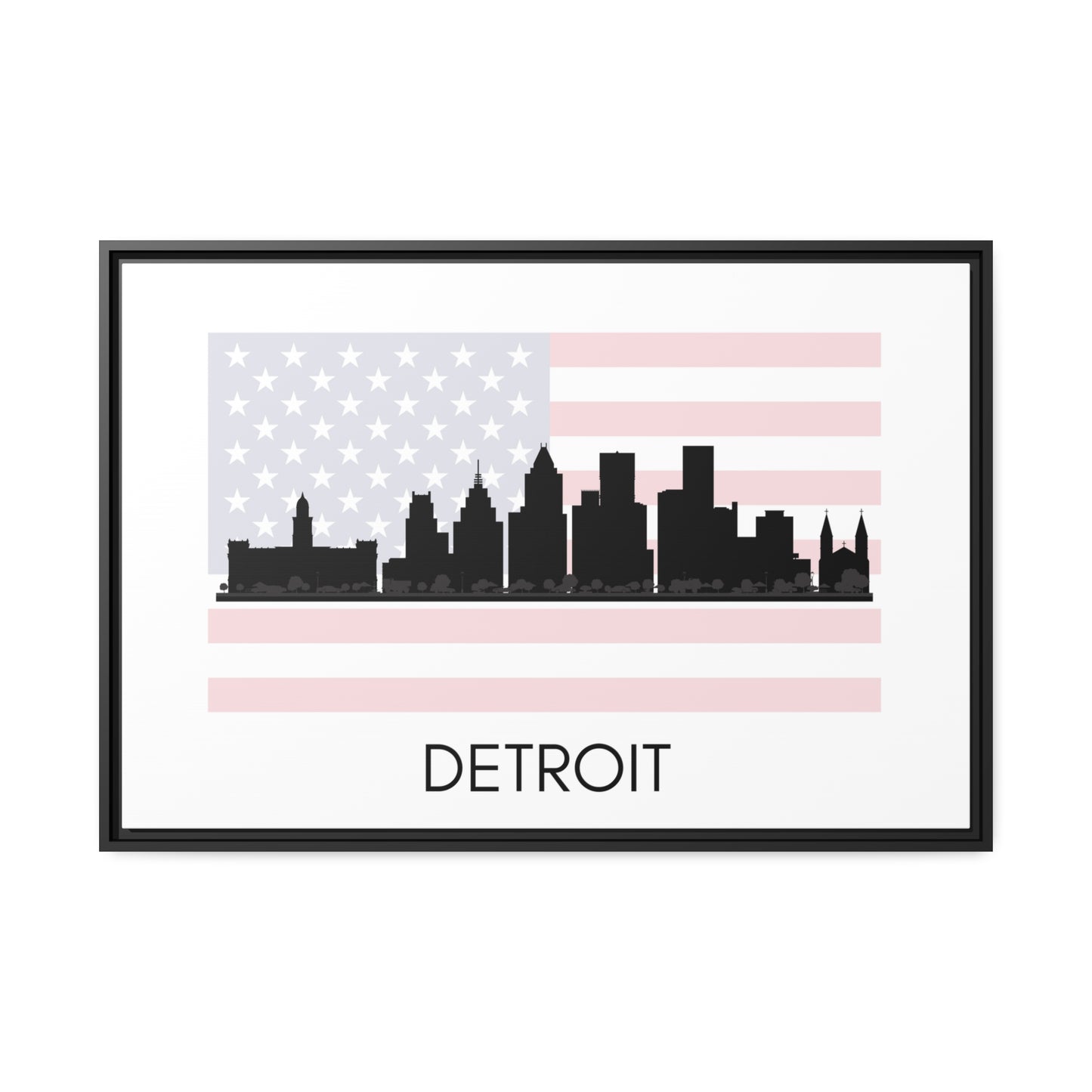 City Silhouettes - DETROIT, United States of America, Framed City Outline Matte Canvas, Black Frame