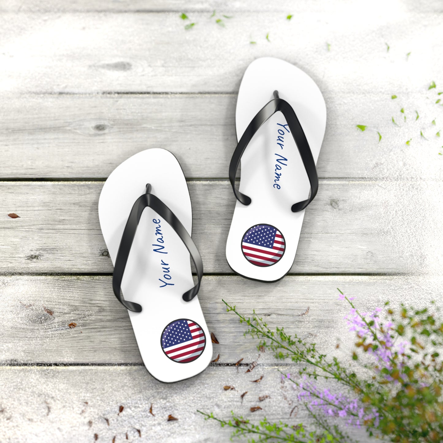 Personalized Name and Country Beach, Pool, Walking and Casual Flip Flops - Select Country and Have Your Name Printed