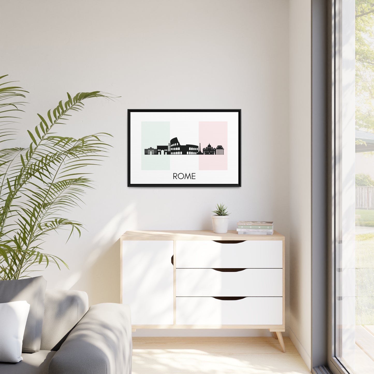 City Silhouettes - ROME, Italy, Framed City Outline Matte Canvas, Black Frame