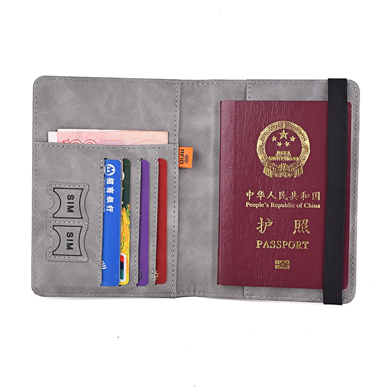 Secure Band Leather Passport Cover RFID Blocking For Cards Travel Passport Holder Wallet Document Organizer Case Men Women