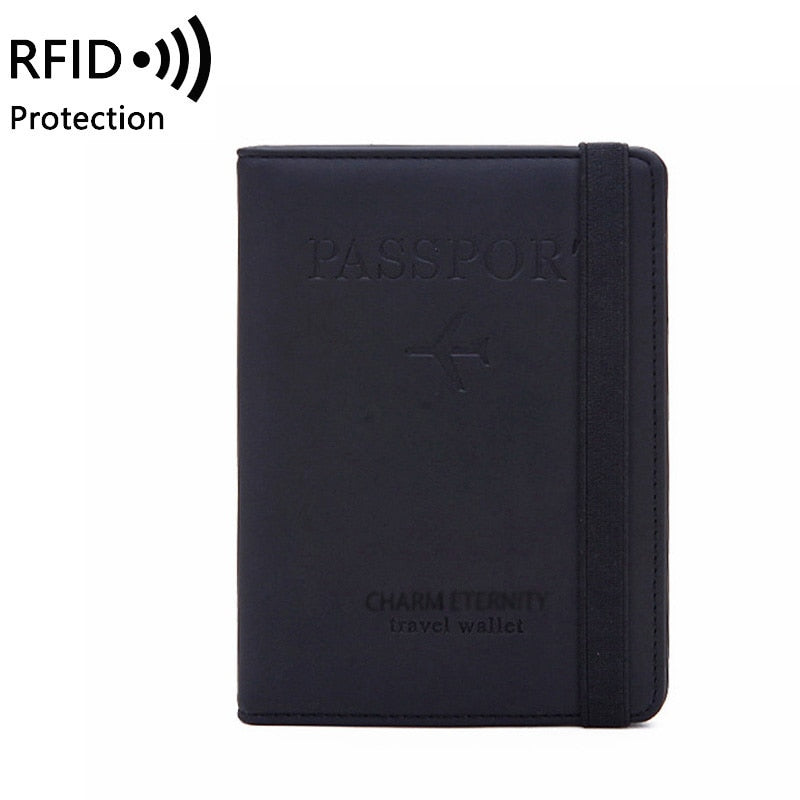 Secure Band Leather Passport Cover RFID Blocking For Cards Travel Passport Holder Wallet Document Organizer Case Men Women
