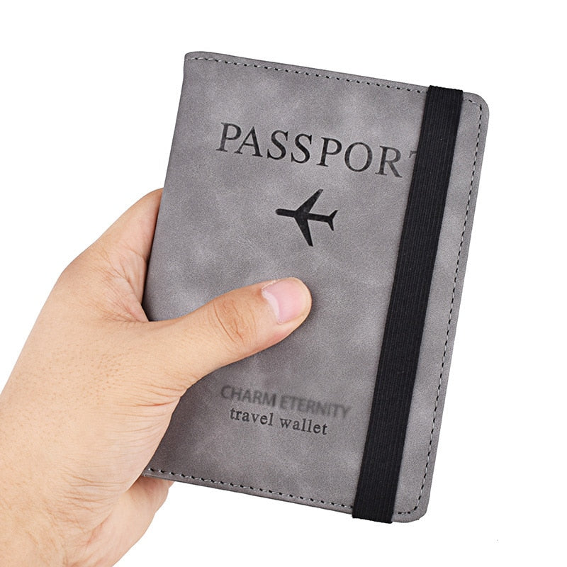 Secure Band Leather Passport Cover RFID Blocking For Cards Travel Passport Holder Wallet Document Organizer Case Men Women