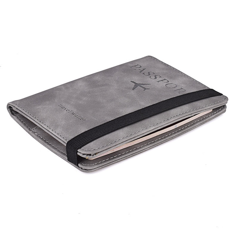 Secure Band Leather Passport Cover RFID Blocking For Cards Travel Passport Holder Wallet Document Organizer Case Men Women