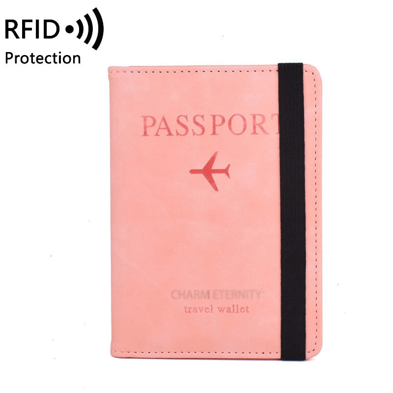 Secure Band Leather Passport Cover RFID Blocking For Cards Travel Passport Holder Wallet Document Organizer Case Men Women