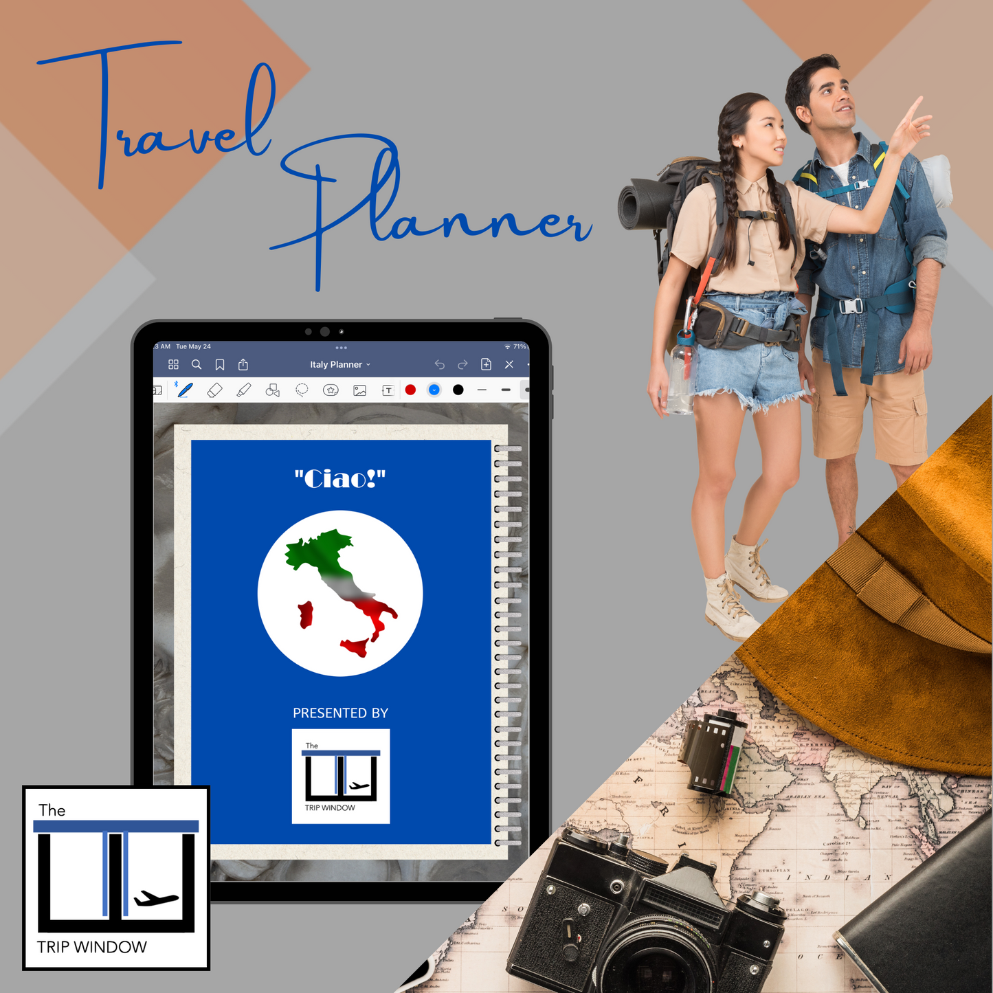 Italy Travel Digital Planner and Journal - Trip Organizer - Travel Journal and Expense Tracker - The Trip Window