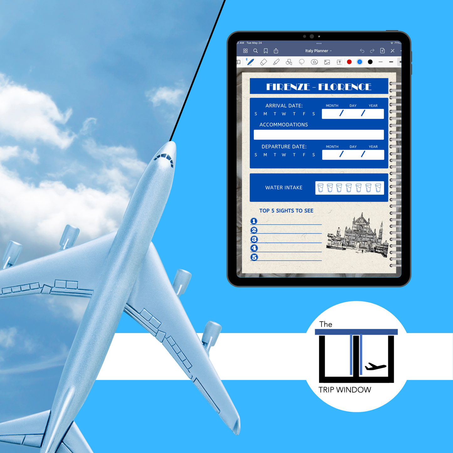 Italy Travel Digital Planner and Journal - Trip Organizer - Travel Journal and Expense Tracker - The Trip Window