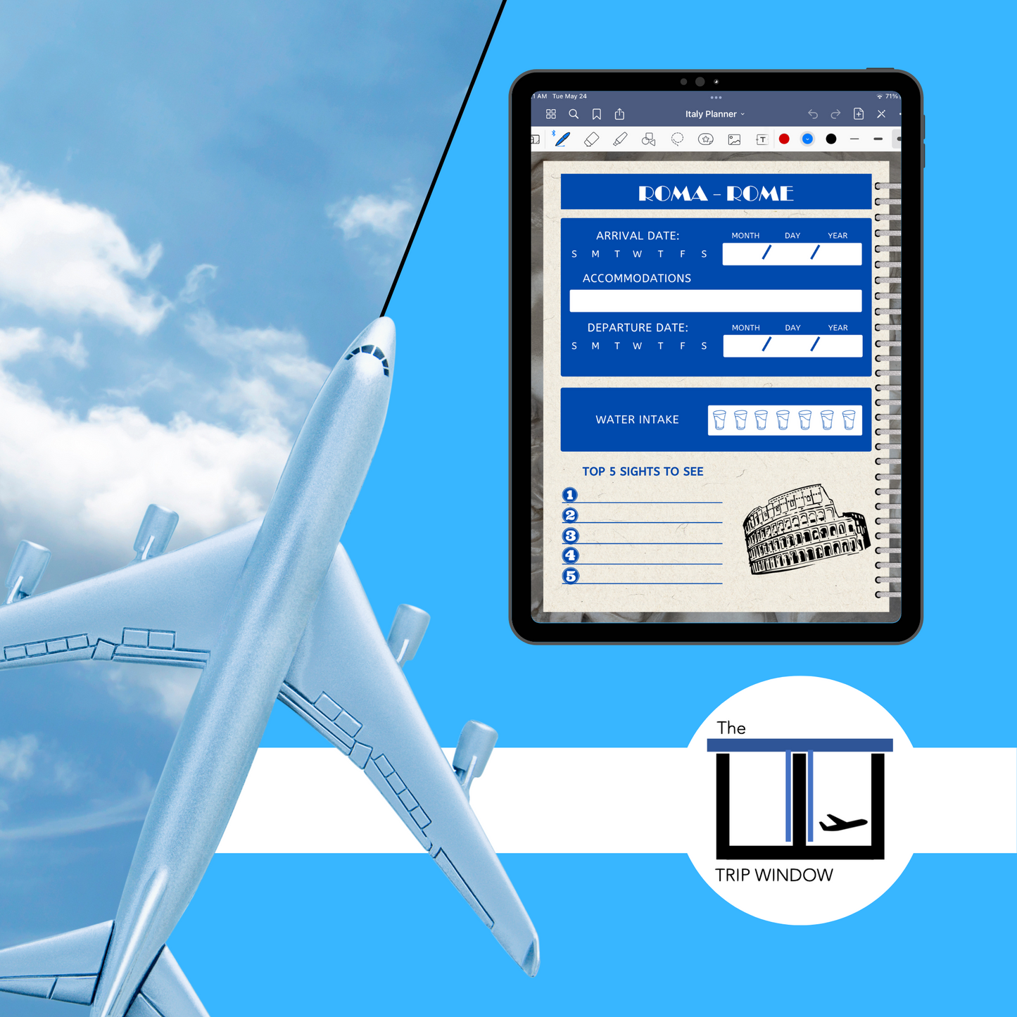 Italy Travel Digital Planner and Journal - Trip Organizer - Travel Journal and Expense Tracker - The Trip Window