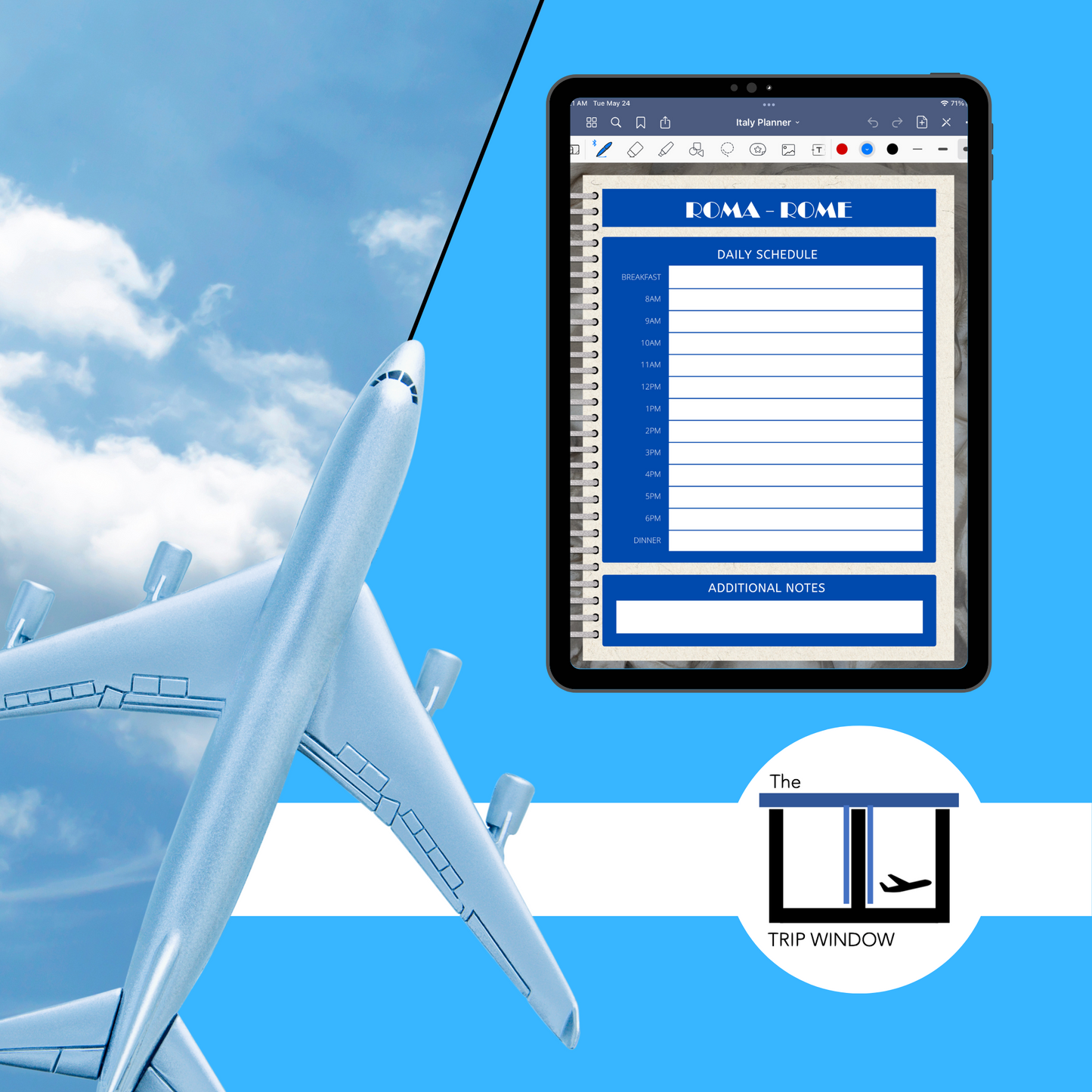 Italy Travel Digital Planner and Journal - Trip Organizer - Travel Journal and Expense Tracker - The Trip Window