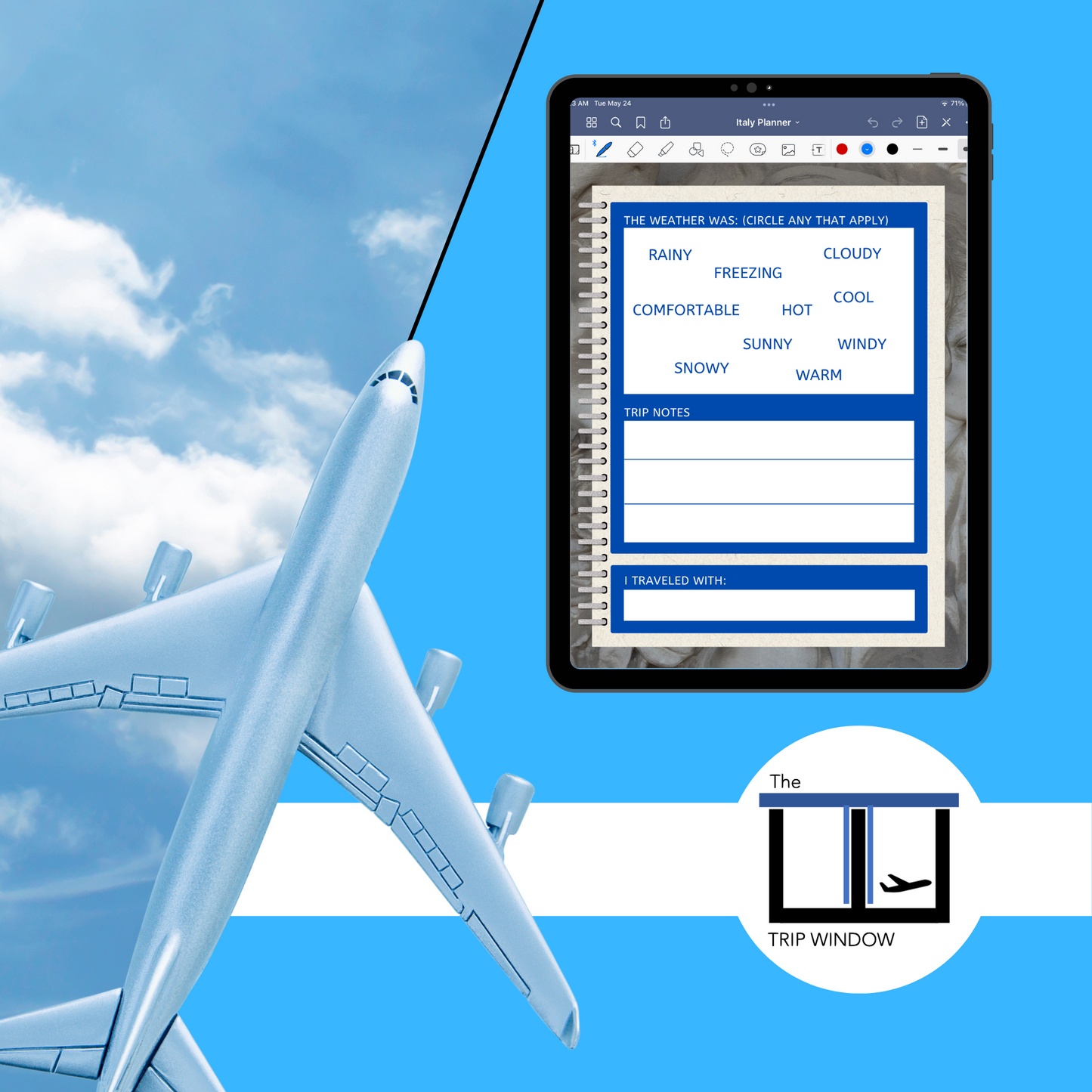 Italy Travel Digital Planner and Journal - Trip Organizer - Travel Journal and Expense Tracker - The Trip Window