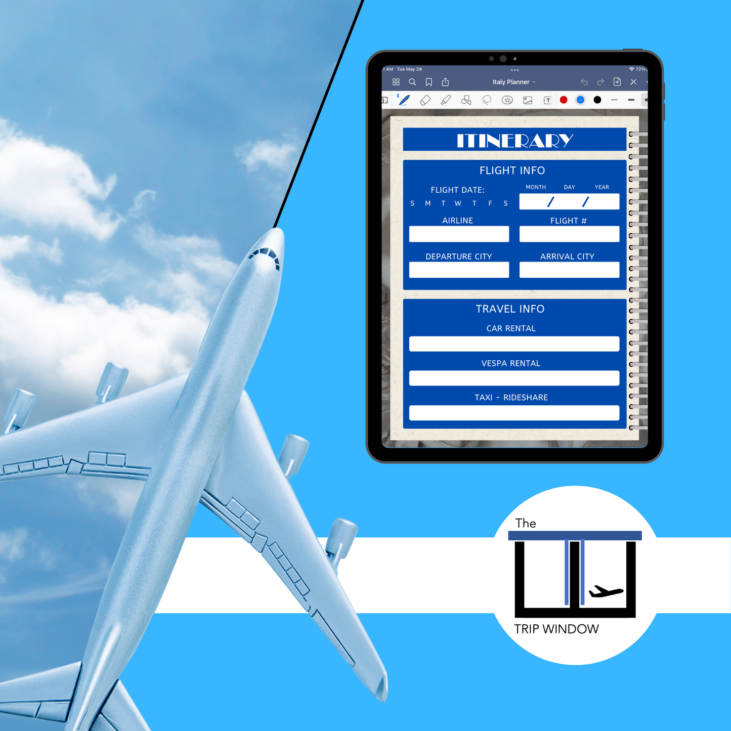 Italy Travel Digital Planner and Journal - Trip Organizer - Travel Journal and Expense Tracker - The Trip Window