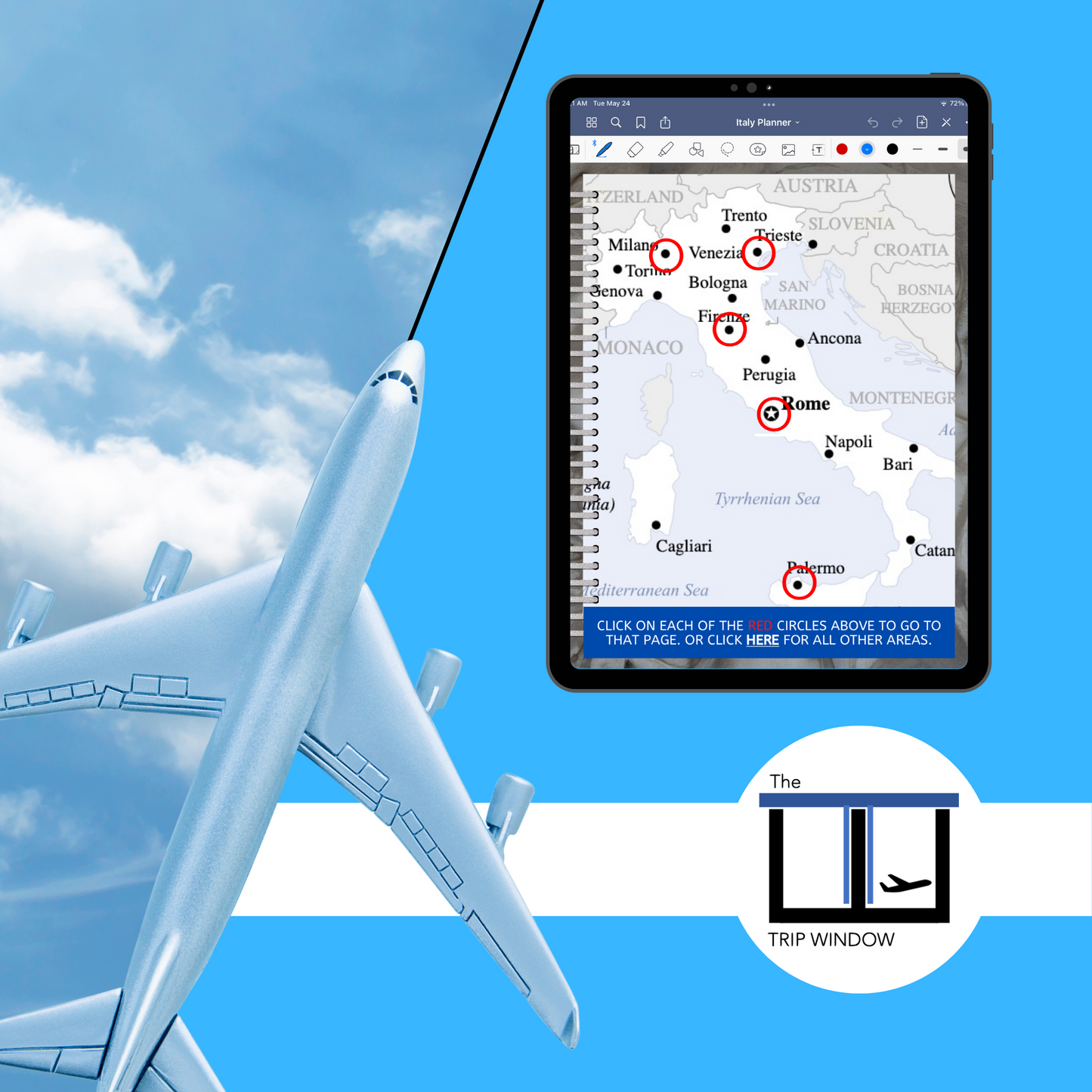 Italy Travel Digital Planner and Journal - Trip Organizer - Travel Journal and Expense Tracker - The Trip Window