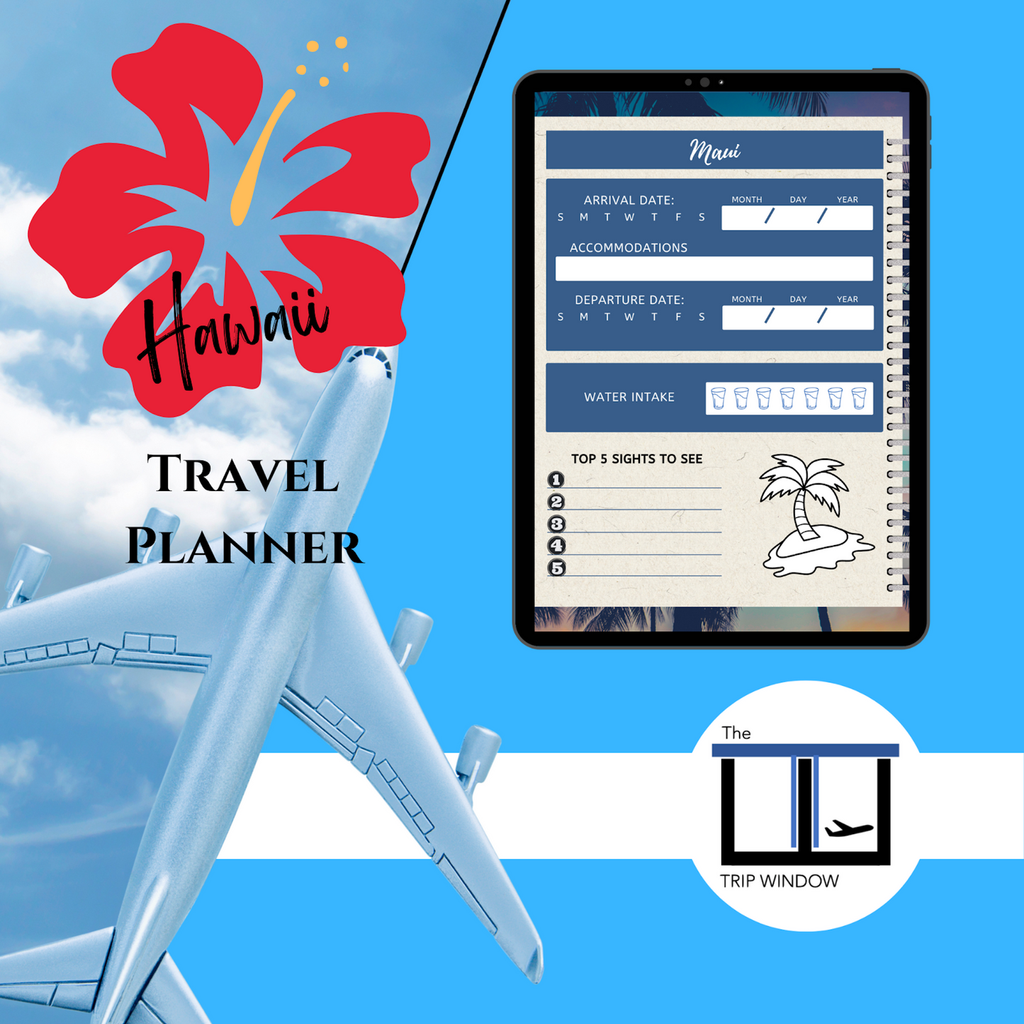 Hawaii Travel Digital Planner and Journal - Trip Organizer - Travel Journal and Expense Tracker - The Trip Window