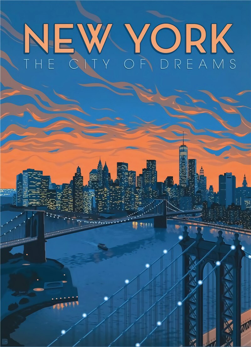 City Scape New York, London, Paris, Madrid, Amsterdam, Canvas Painting Wall Art Pictures Poster for Living Room Home Decor