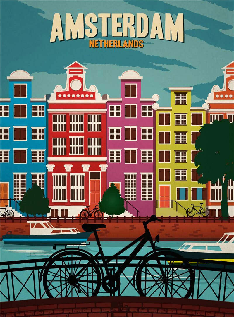 City Scape New York, London, Paris, Madrid, Amsterdam, Canvas Painting Wall Art Pictures Poster for Living Room Home Decor