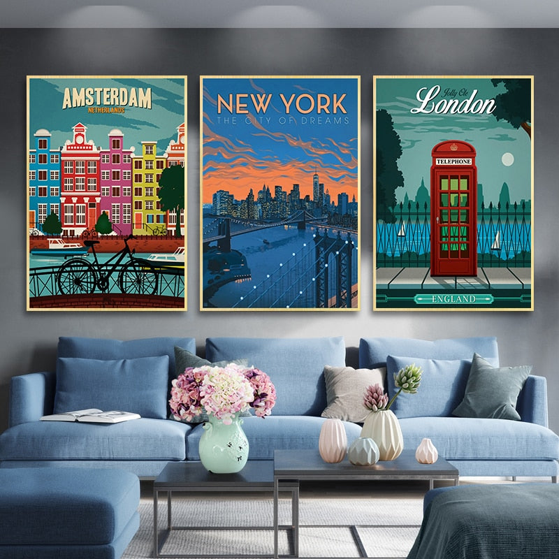 Modern City Architecture Eiffel Tower London Paris Canvas Painting Wall Art Pictures Poster Cuadros for Living Room Home Decor