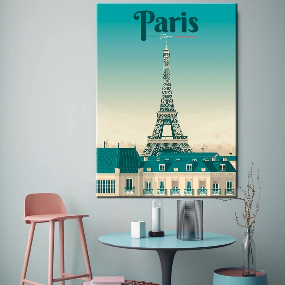 Modern City Architecture Eiffel Tower London Paris Canvas Painting Wall Art Pictures Poster Cuadros for Living Room Home Decor