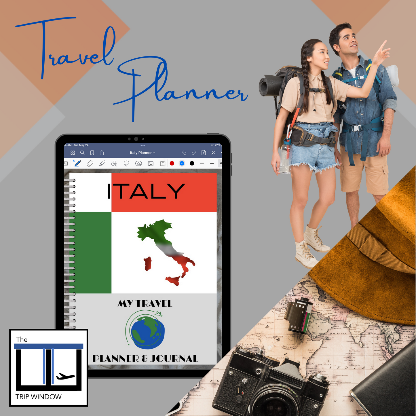 Italy Travel Digital Planner and Journal - Trip Organizer - Travel Journal and Expense Tracker - The Trip Window