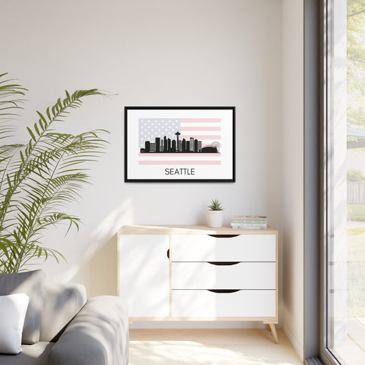 City Silhouettes - SEATTLE, United States of America, Framed City Outline Matte Canvas, Black Frame