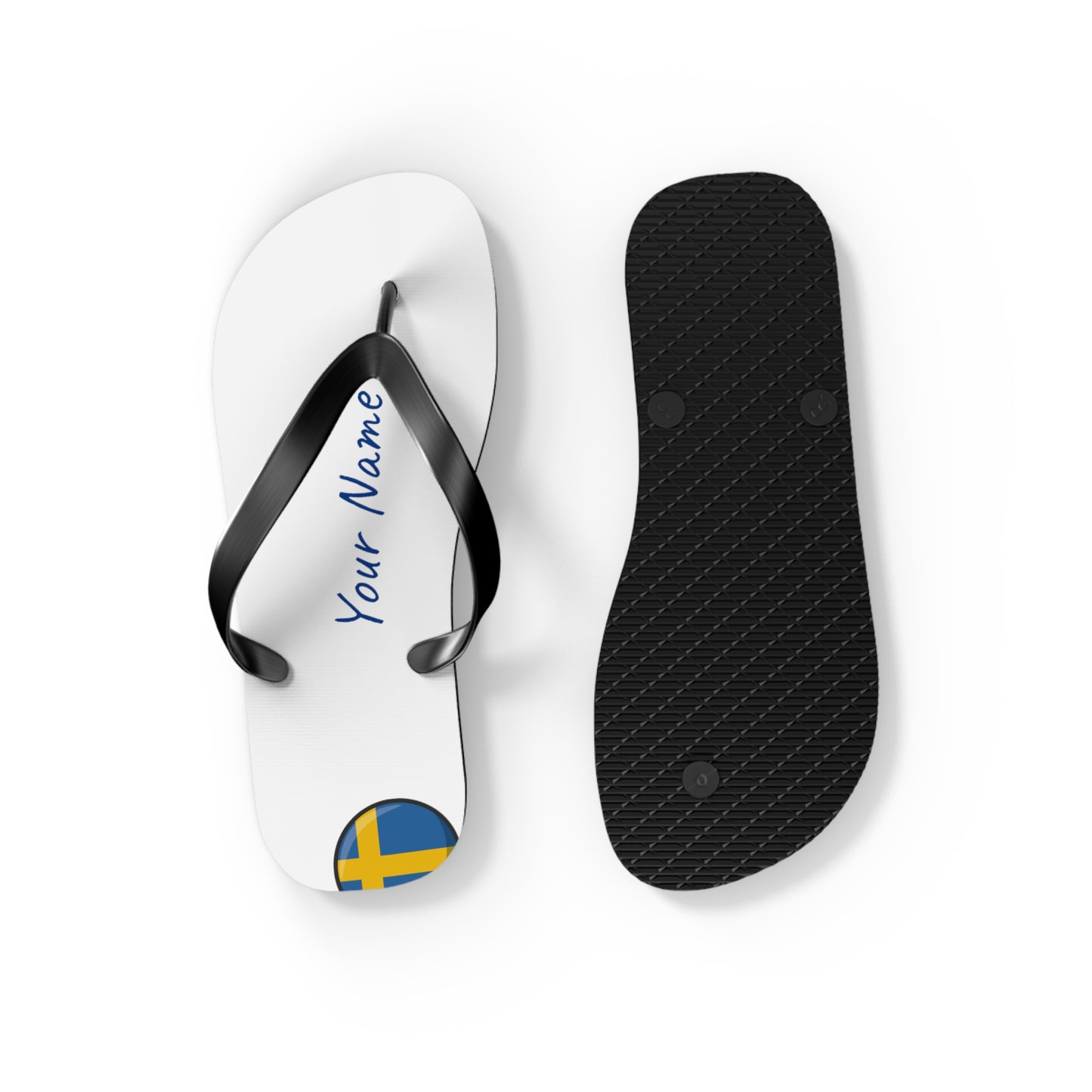 Personalized Swedish Beach, Pool, Walking and Casual Flip Flops - Sweden and Have Your Name Printed