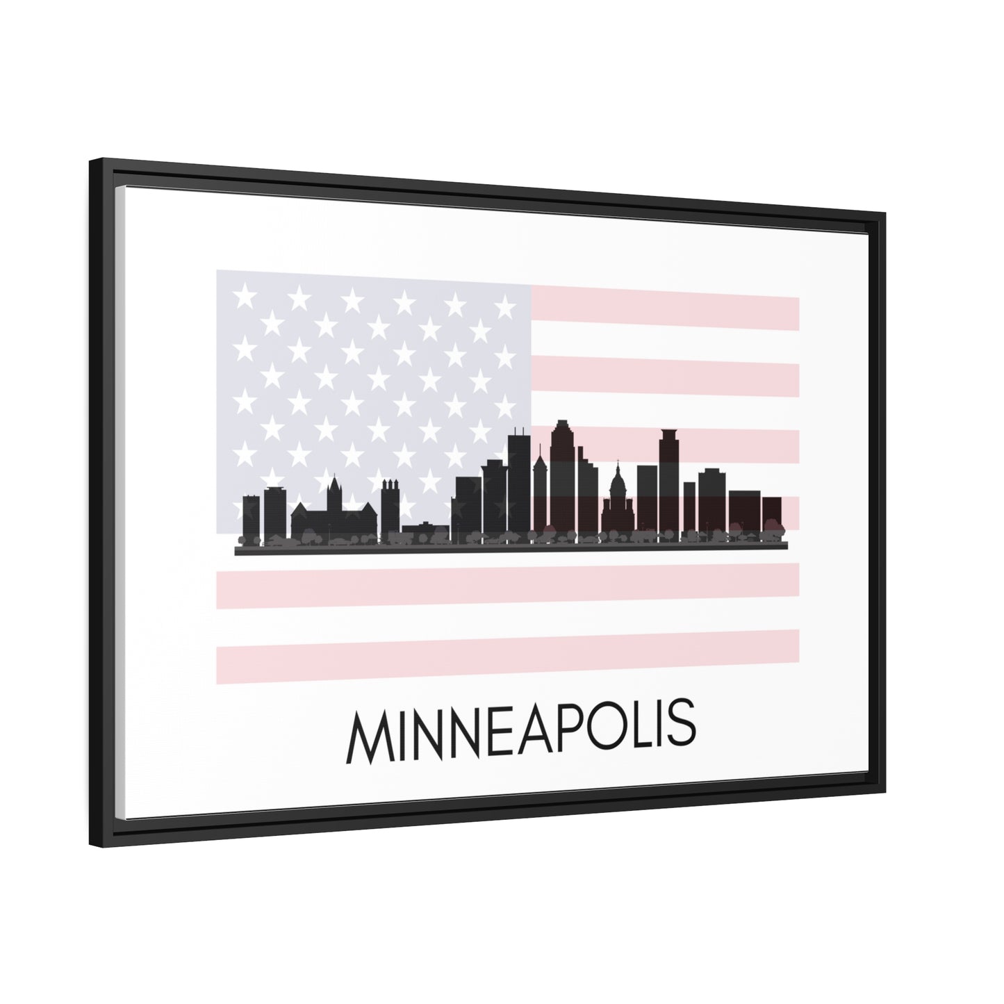City Silhouettes - MINNEAPOLIS, United States of America, Framed City Outline Matte Canvas, Black Frame