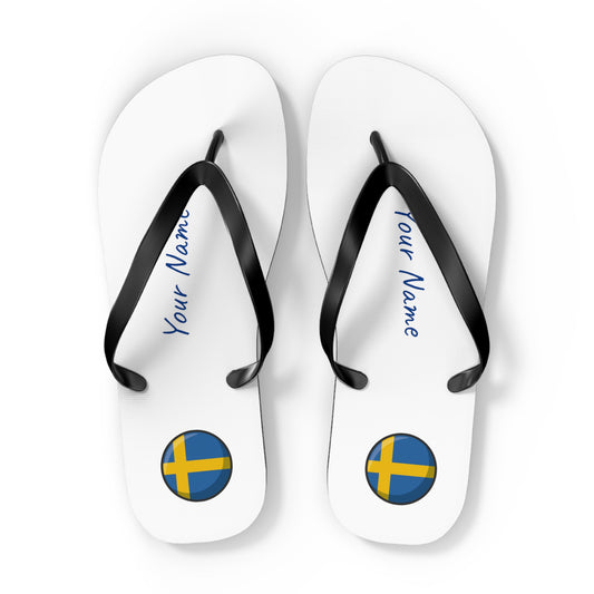 Personalized Swedish Beach, Pool, Walking and Casual Flip Flops - Sweden and Have Your Name Printed