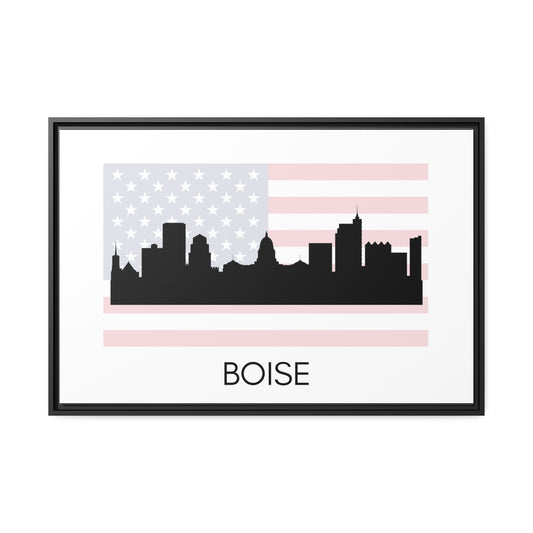 City Silhouettes - BOISE, United States of America, Framed City Outline Matte Canvas, Black Frame