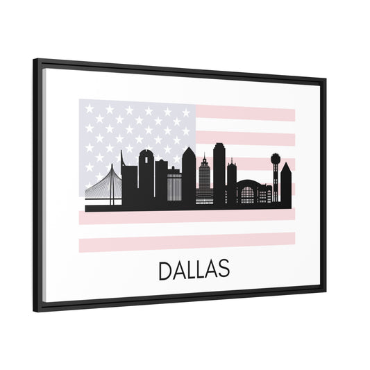 City Silhouettes - DALLAS, United States of America, Framed City Outline Matte Canvas, Black Frame