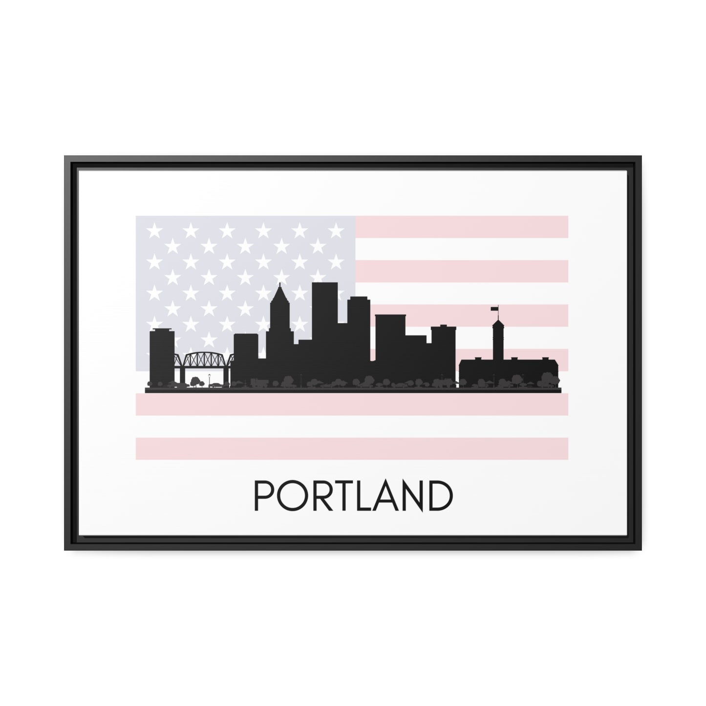 City Silhouettes - PORTLAND, United States of America, Framed City Outline Matte Canvas, Black Frame