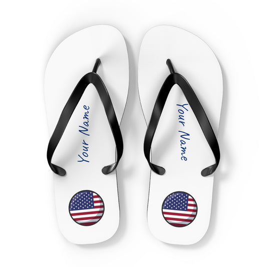 Personalized Name and Country Beach, Pool, Walking and Casual Flip Flops - Select Country and Have Your Name Printed