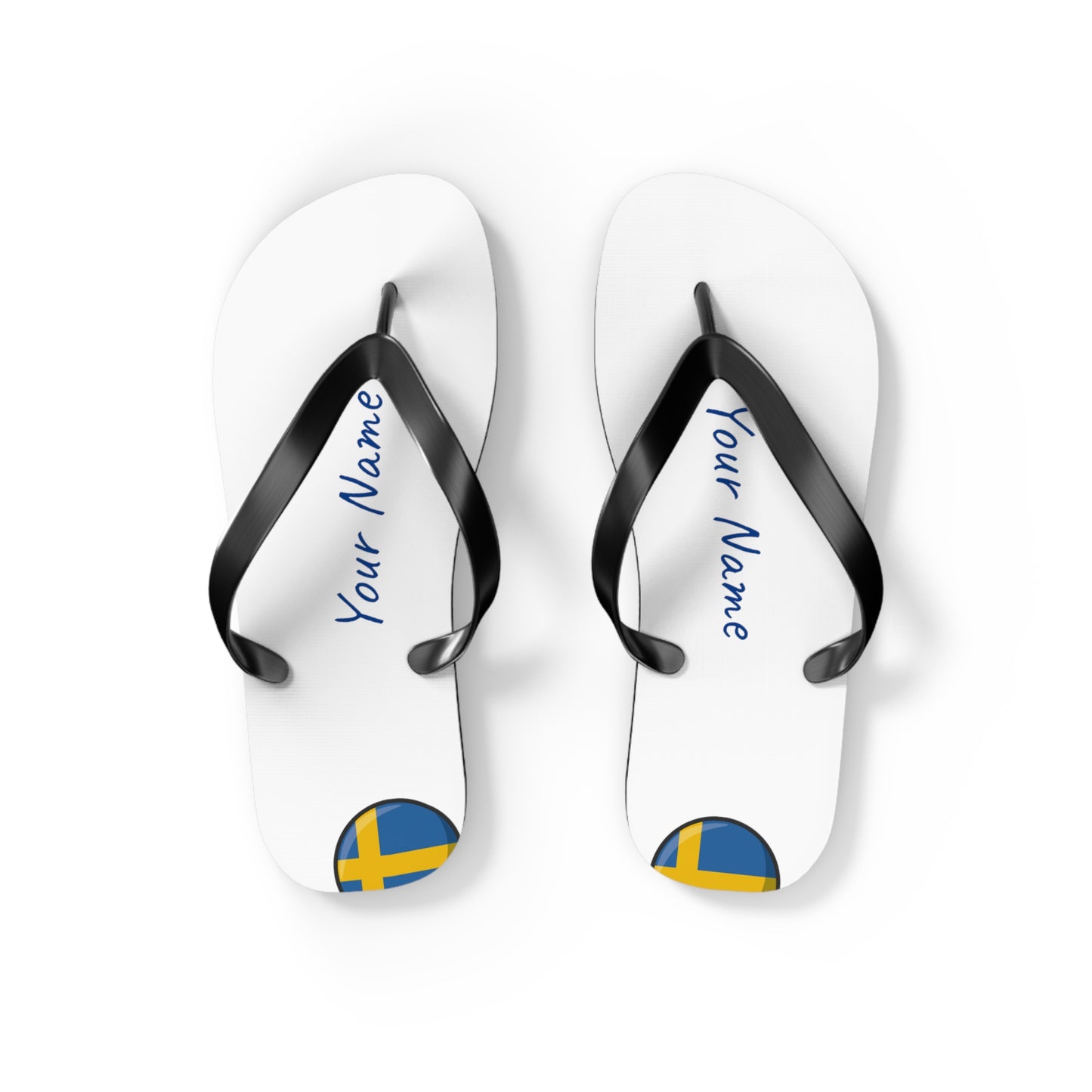 Personalized Swedish Beach, Pool, Walking and Casual Flip Flops - Sweden and Have Your Name Printed