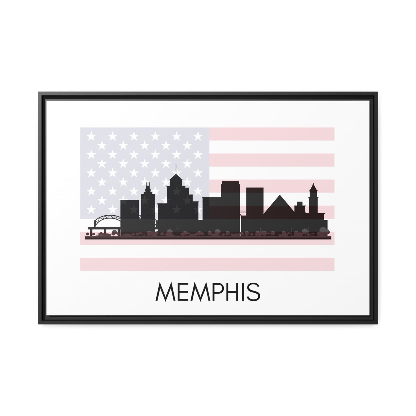 City Silhouettes - MEMPHIS, United States of America, Framed City Outline Matte Canvas, Black Frame