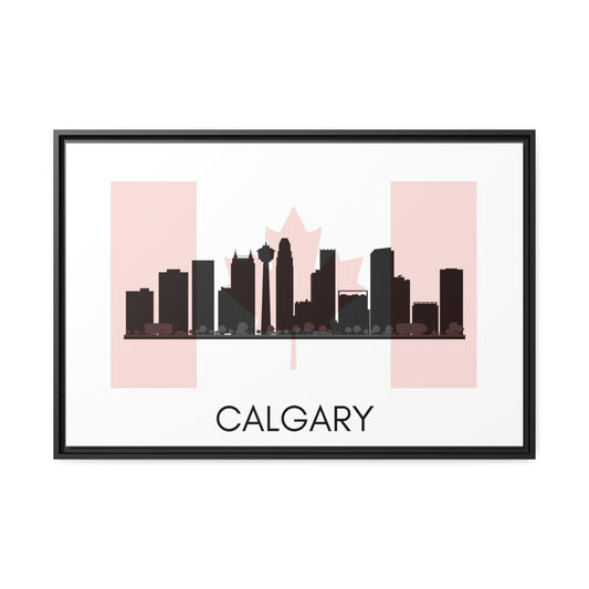 City Silhouettes - CALGARY, Canada, Framed City Outline Matte Canvas, Black Frame