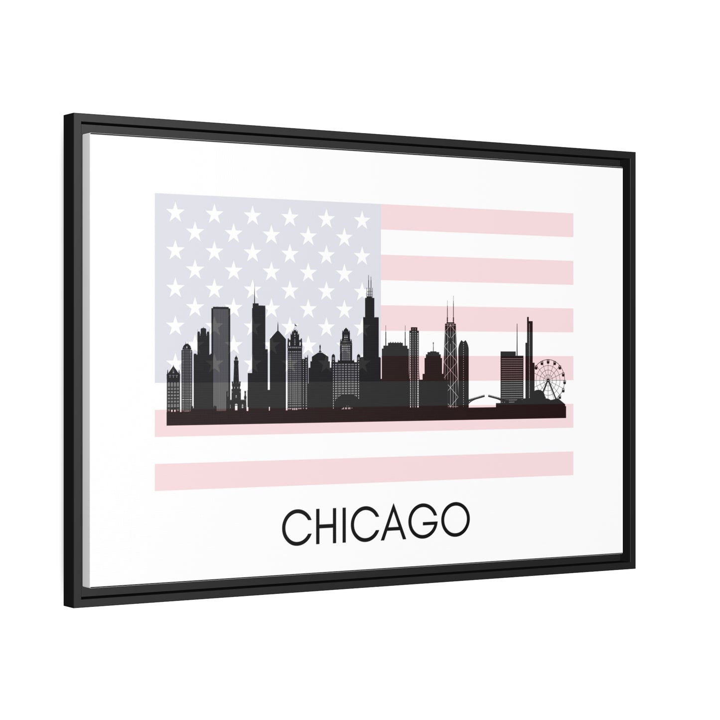 City Silhouettes - CHICAGO, United States of America, Framed City Outline Matte Canvas, Black Frame