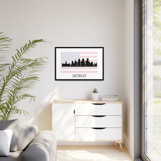 City Silhouettes - DETROIT, United States of America, Framed City Outline Matte Canvas, Black Frame
