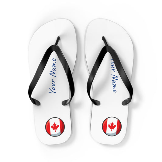Personalized Canadian Beach, Pool, Walking and Casual Flip Flops - Canada and Have Your Name Printed