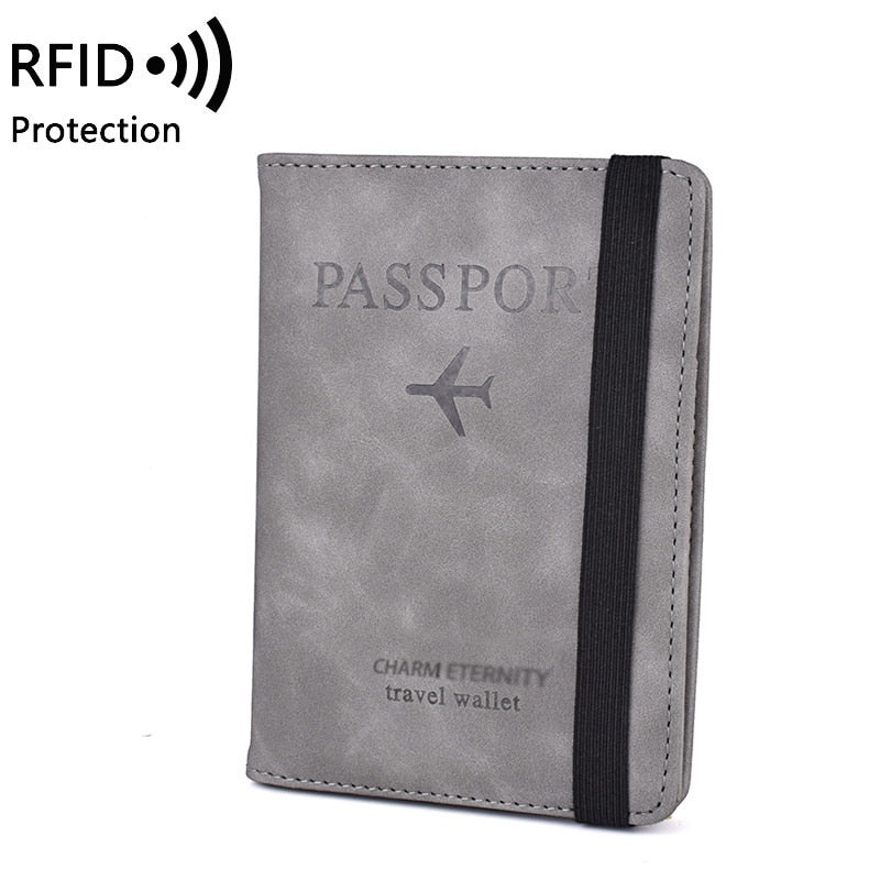 Secure Band Leather Passport Cover RFID Blocking For Cards Travel Passport Holder Wallet Document Organizer Case Men Women