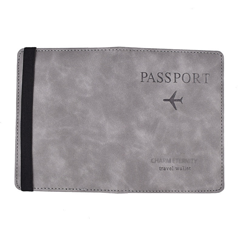 Secure Band Leather Passport Cover RFID Blocking For Cards Travel Passport Holder Wallet Document Organizer Case Men Women