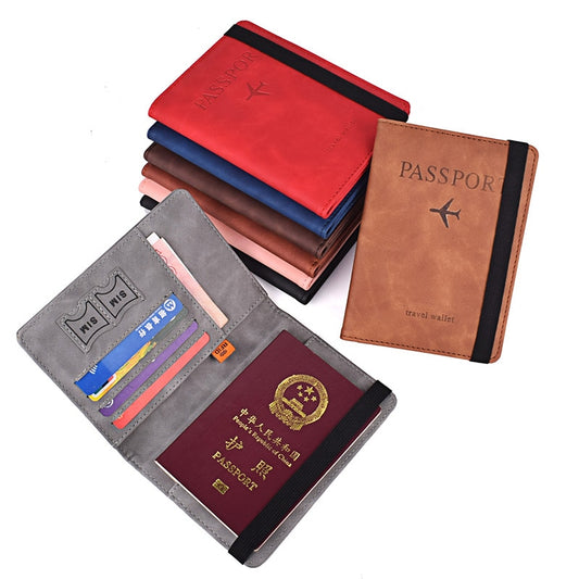 Secure Band Leather Passport Cover RFID Blocking For Cards Travel Passport Holder Wallet Document Organizer Case Men Women