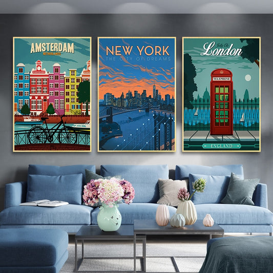 Modern City Architecture Eiffel Tower London Paris Canvas Painting Wall Art Pictures Poster Cuadros for Living Room Home Decor