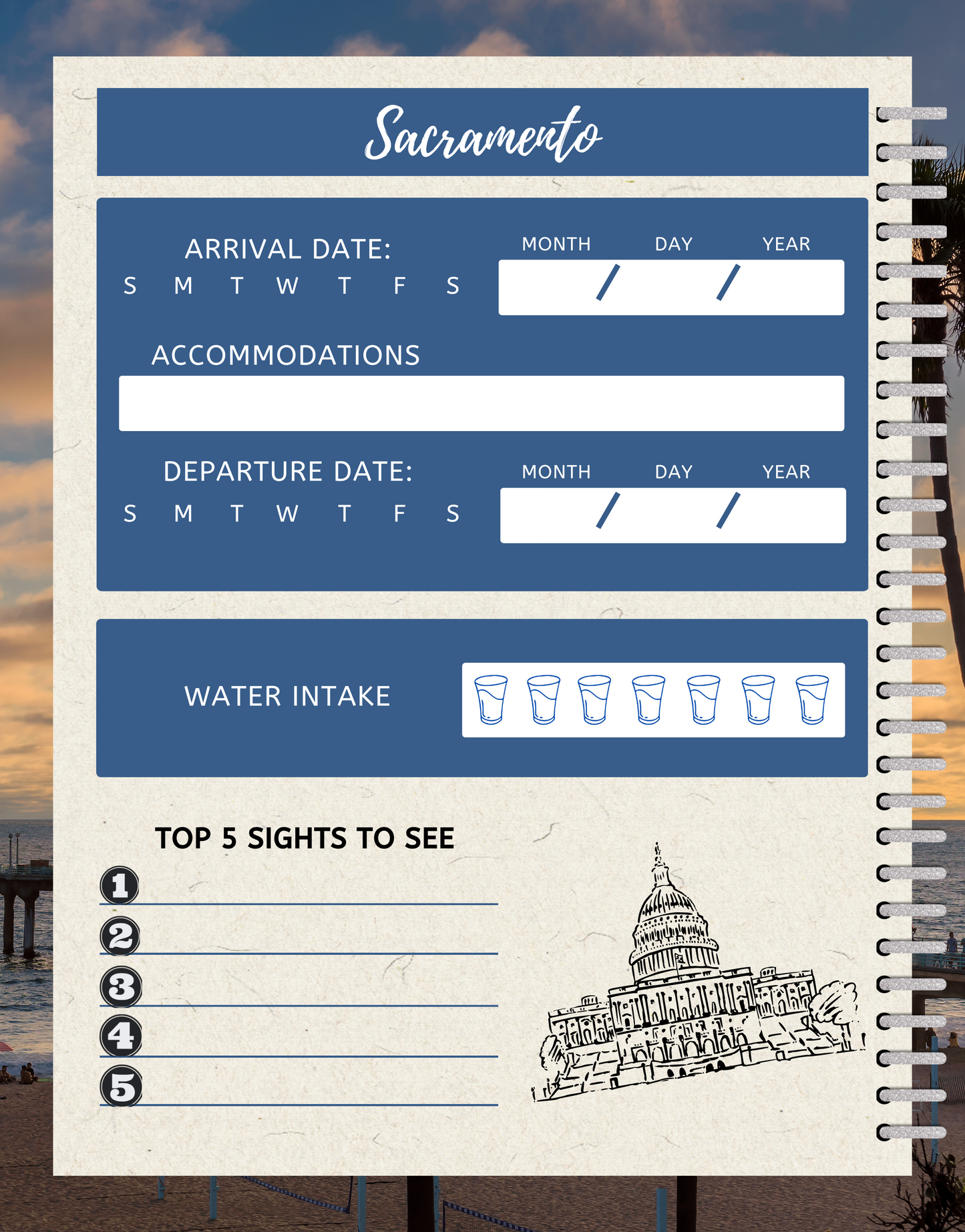 California Travel Digital Planner and Journal - Trip Organizer - Travel Journal and Expense Tracker - The Trip Window
